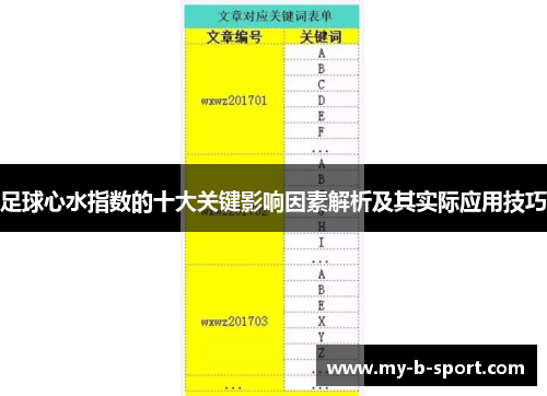 足球心水指数的十大关键影响因素解析及其实际应用技巧 足球心水指数的十大关键影响因素解析及其实际应用技巧